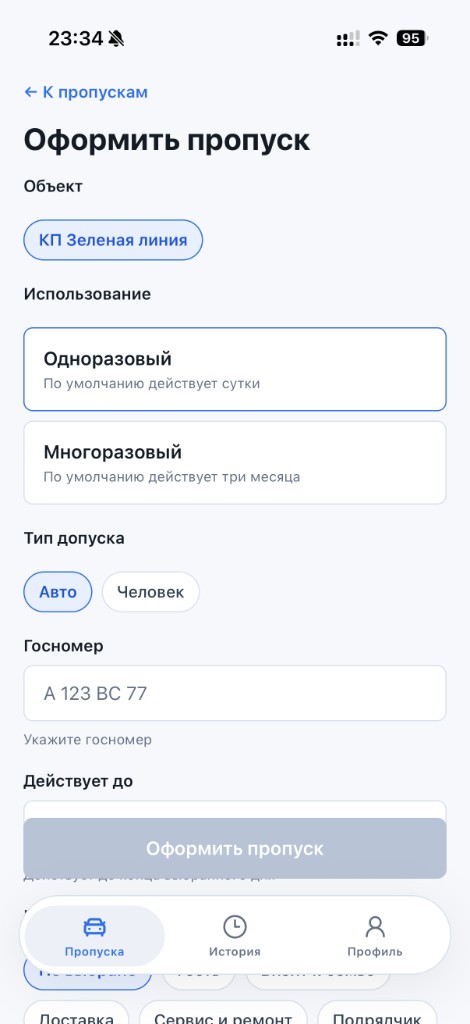Экран приложения ПассПарк: оформление